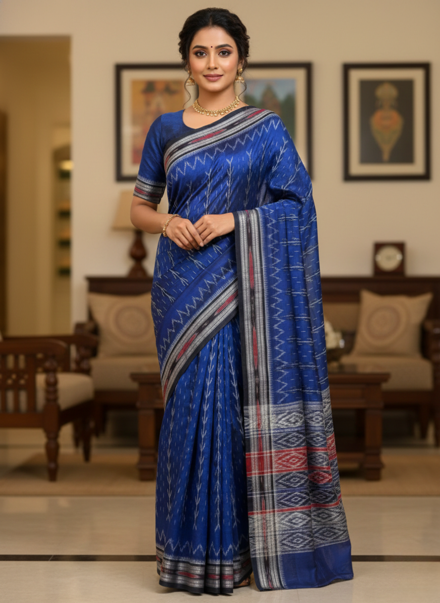 Premium Handloom Sambalpuri saree- blue dark