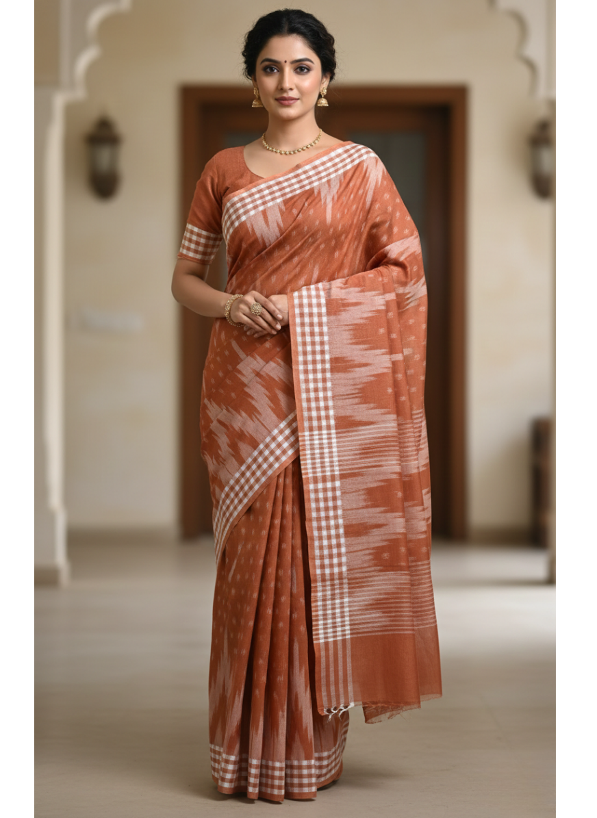 Premium Handloom Sambalpuri saree- orange white