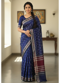 Premium Handloom Sambalpuri saree- Charcoal dark blue