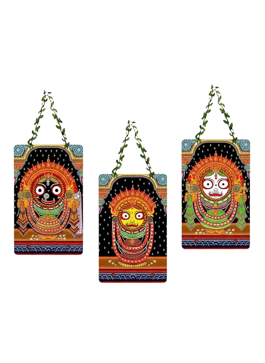 Divine Trinity Wall Hanging Set | Jagannath, Balabhadra & Subhadra (Set of 3)