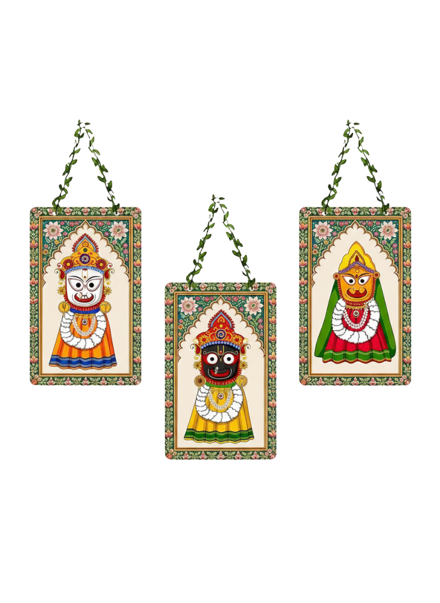 Divine Trinity Wall Hanging Set | Jagannath, Balabhadra & Subhadra (Set of 3)
