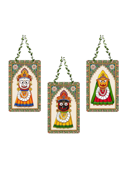 Divine Trinity Wall Hanging Set | Jagannath, Balabhadra & Subhadra (Set of 3)