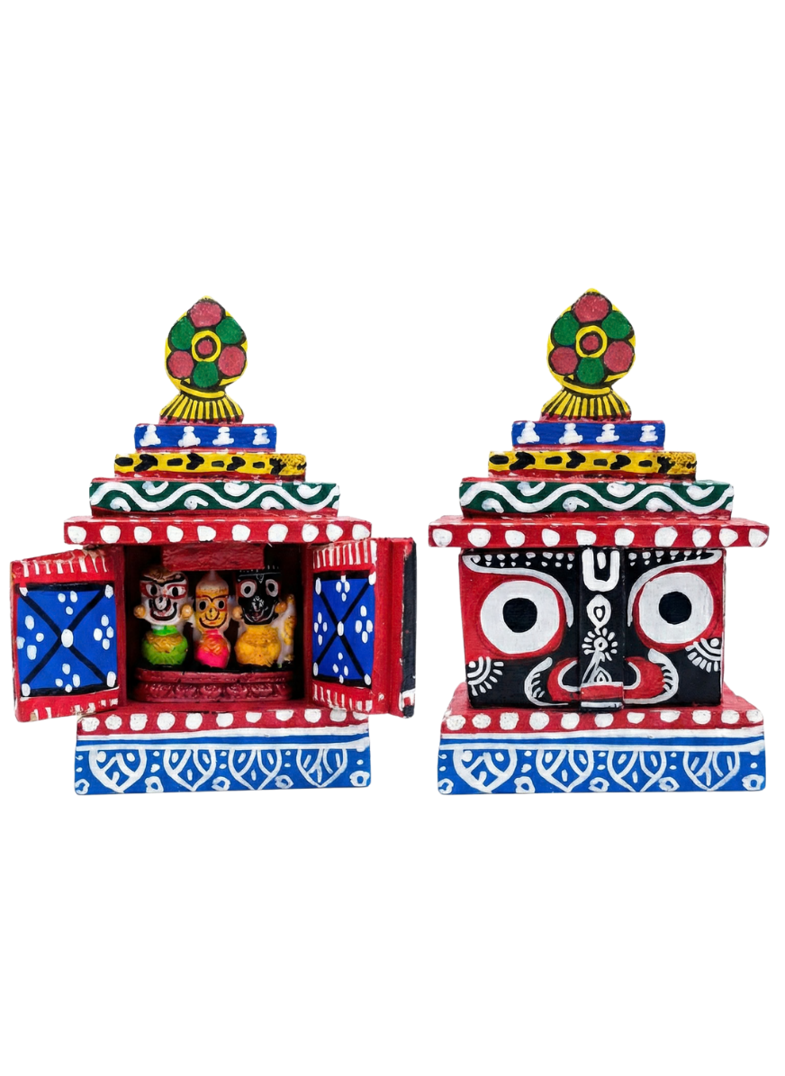 Miniature Wooden Jagannath Temple | Hand-Painted Portable Shrine (Odisha Craft)