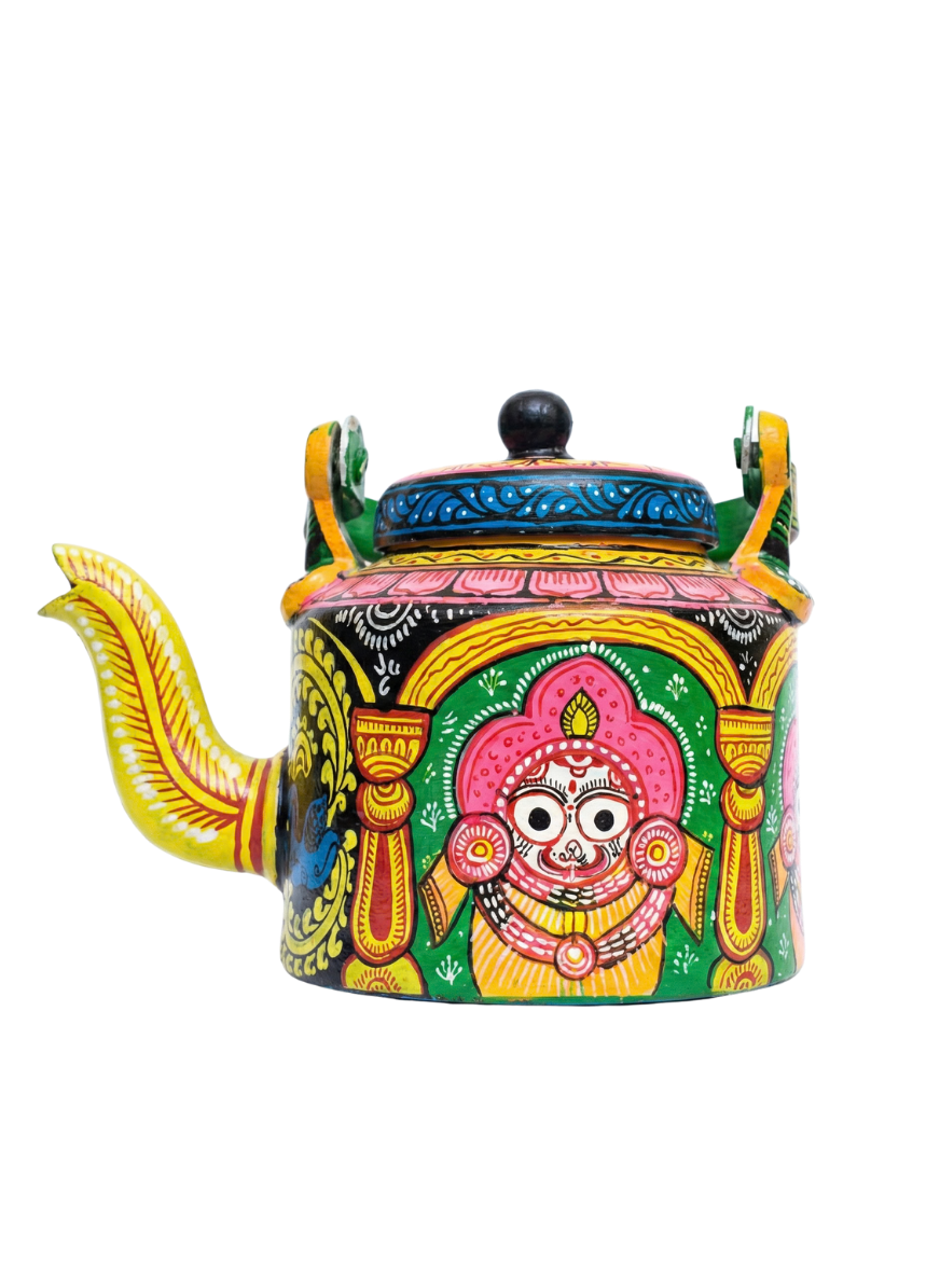Hand-Painted Pattachitra Aluminium Kettle | Traditional Odisha Art Tea Pot - Lord Jagannath Motif