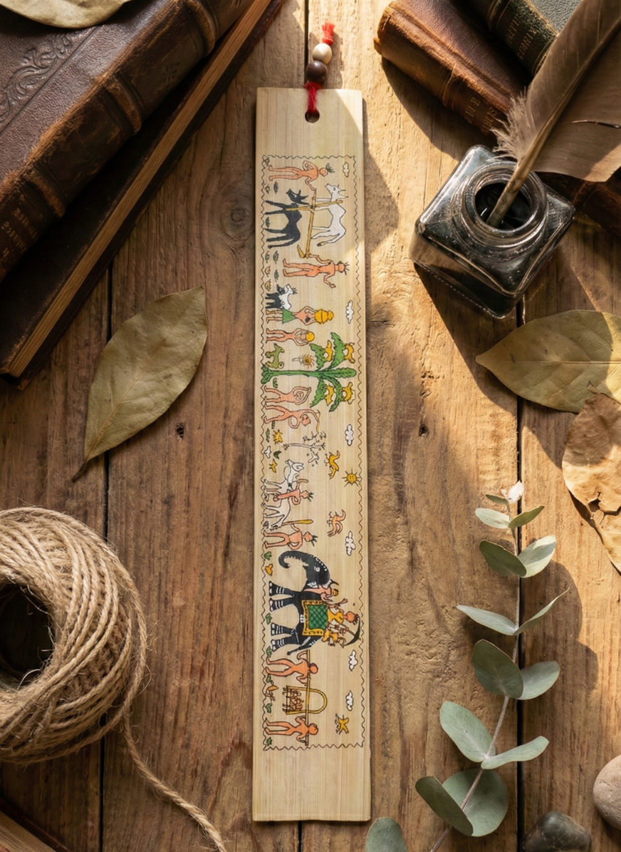 Hand-Engraved Talapatra Bookmark | Traditional Odisha Palm Leaf Art (Tribal Motif)