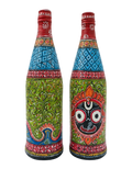 Hand-Painted Pattachitra Bottle Art | Lord Jagannath in Verdant Green