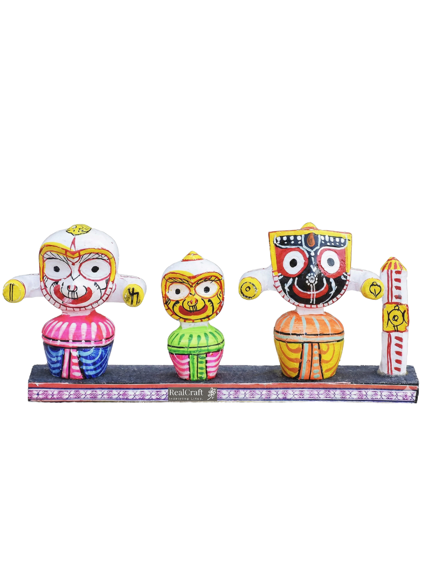 Divine Trinity: Hand-Painted Jagannath, Balabhadra & Subhadra Idol Set (Car Dashboard & Home Decor)